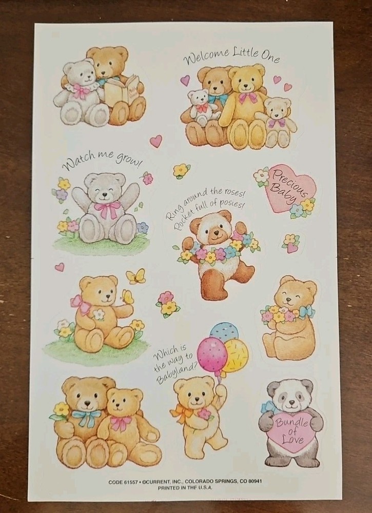 Vintage Current Catalog New Baby Teddy Bear stickers, Teddy Bear stickers