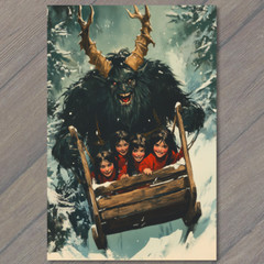 STICKER Krampus Sledding Kids Winter Christmas Horror Retro Holiday Creepy