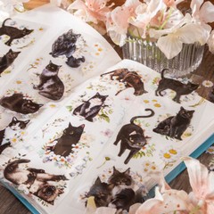 Flower Cats PET Stickers 6 Sheets Scrapbooking Papercrafts Diary Journals Decals