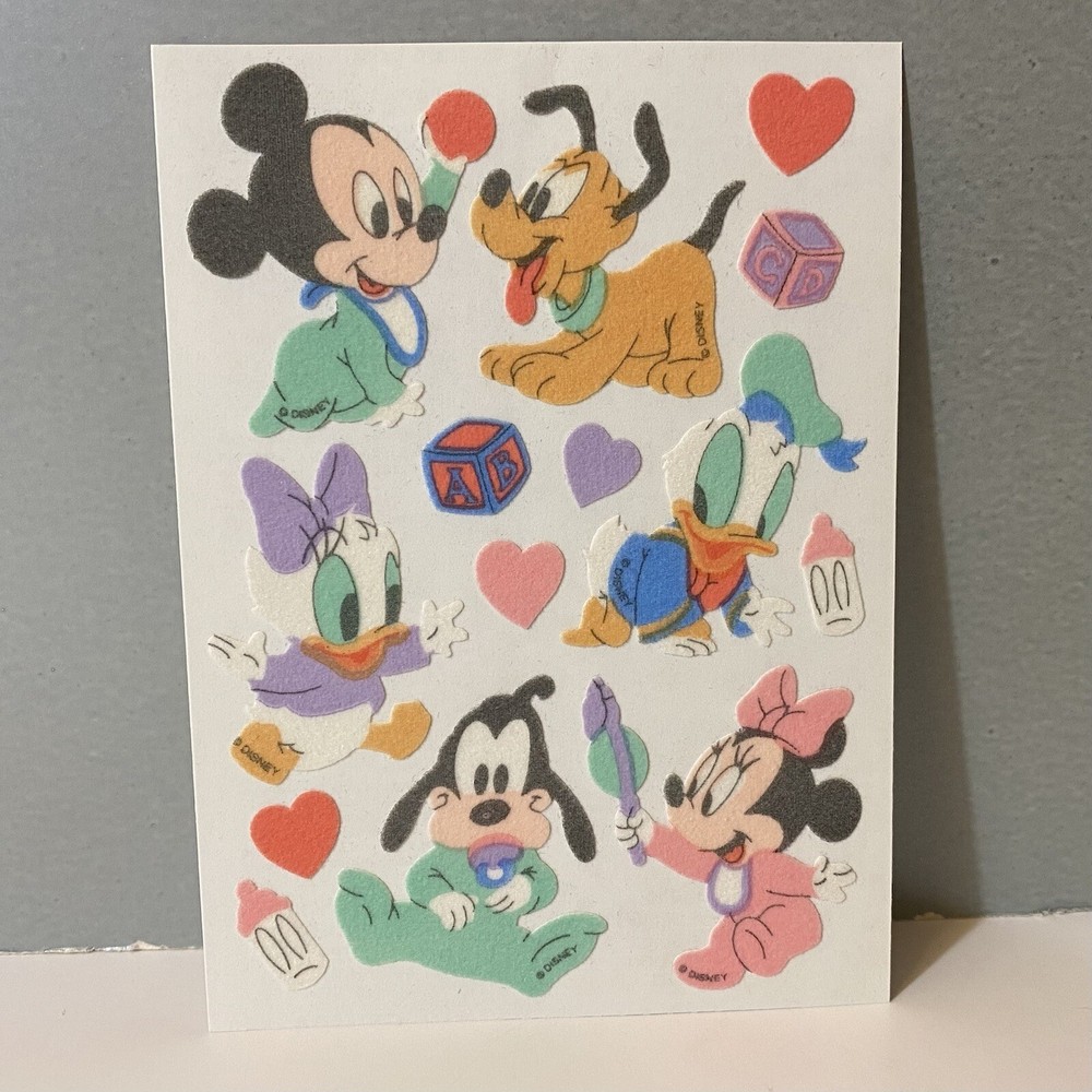 Vintage Sandylion Disney Babies Fuzzy Stickers Mickey Mouse Goofy Pluto Minnie