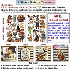 Halloween 2 Small Rub On Transfers Stickers Witch Crafts for Paper Wood Fabric