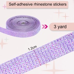 Self Adhesive Rhinestone Strips 3 Yards 0.47 Inch for Craft,Light Purple AB