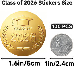 100Pcs Graduation Stickers – Gold Foil Embossed Class of 2026 Stickers 2 Inch Gr