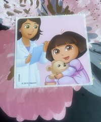 Dora With Teddy Bear At Doctors Office Sticker Mod 2.5” Inches