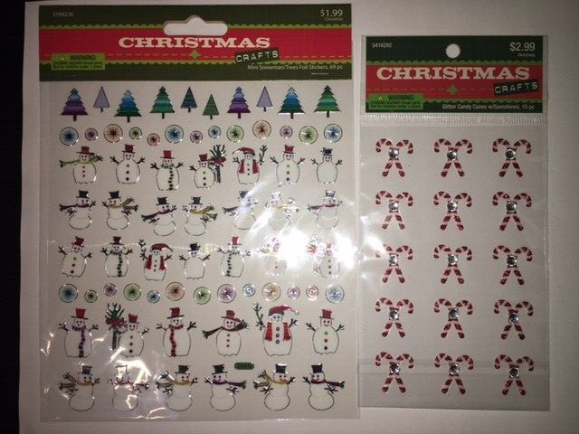 Christmas Stickers Mini Snowman / Trees + Glitter Candy Canes w/ Gemstones * NEW