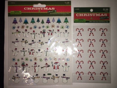 Christmas Stickers Mini Snowman / Trees + Glitter Candy Canes w/ Gemstones * NEW