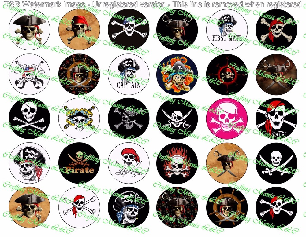 30 Precut 1″ Pirates Bottle cap Images Set 2