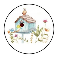 30 1.5″ Prettty Bird house Envelope Seals Labels Stickers Round