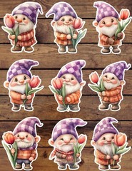 Pink Tulip Gnome Die Cut Vinyl Stickers Set Scrapbooking Laptop Waterbottle