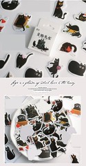 45pcs Kawaii Cute Black Cats Stickers Pack, Cute Stickers, Kawaii Stickers