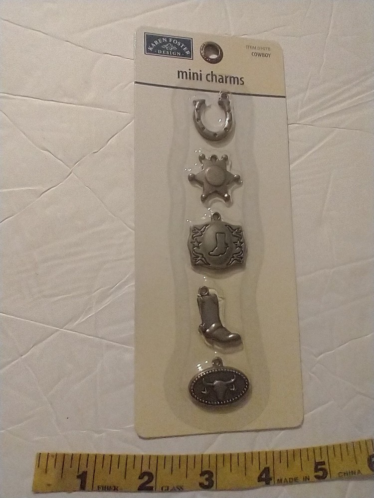 Karen Foster Design Cowboy Mini Charms Set of 5 Western Scrapbook Embellishments