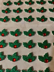 2 BULK SHEETS JOLEE’S GLITTER CHRISTMAS HOLLY 40 PC RED GEMSTONE GLITTER HOLLY