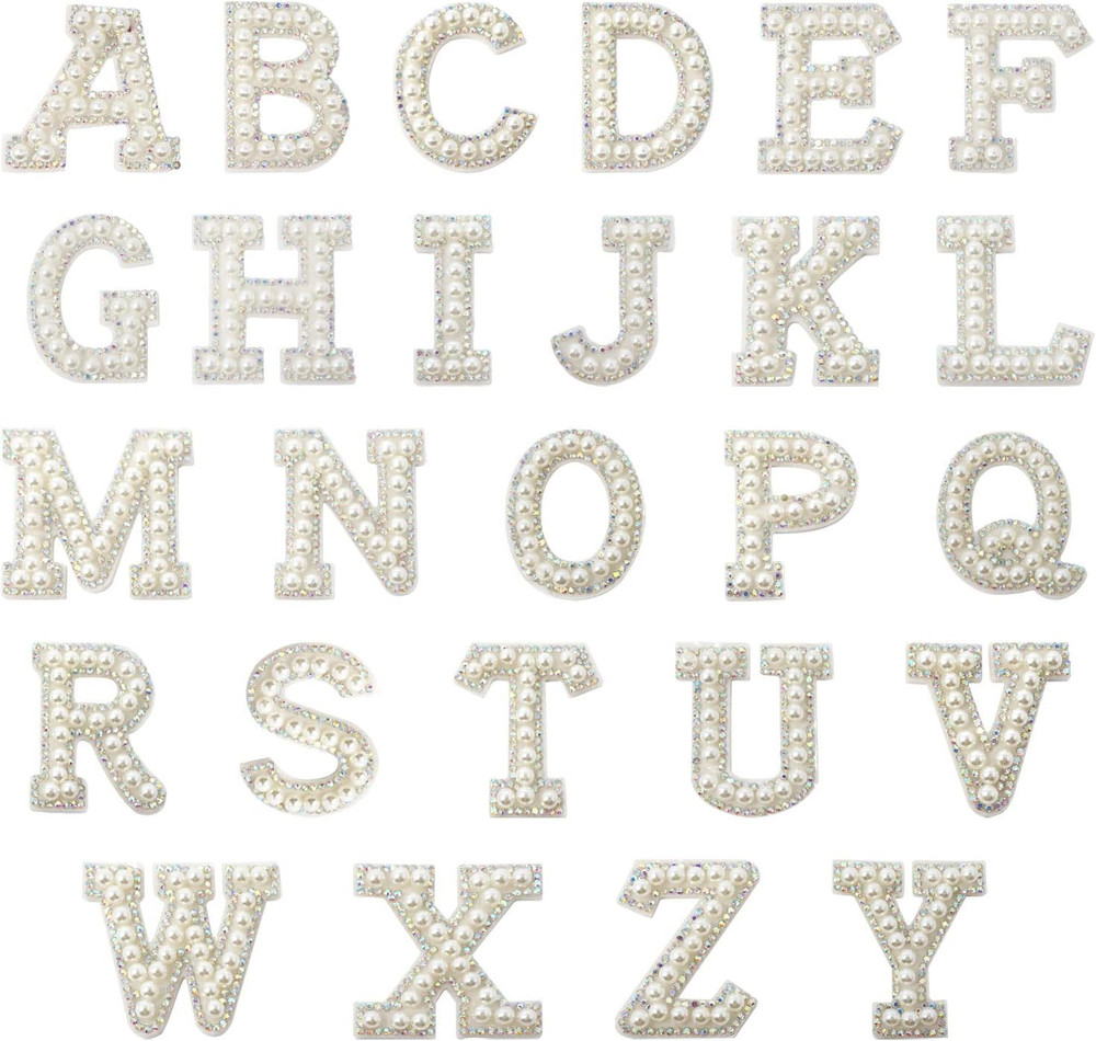 26PCS Self Adhesive A-Z Letters Patches Rhinestone Pearl Alphabet Applique Decor
