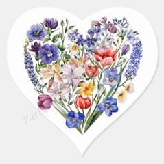 WILDFLOWERS ENVELOPE SEALS LABELS STICKERS PARTY FAVORS – (Heart Shaped)