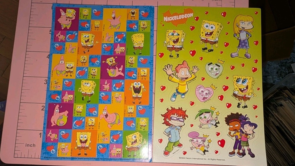 Vintage stickers SpongeBob, Fairly Odd Parents Rugrats Nickelodeon Lot 2 Sheets
