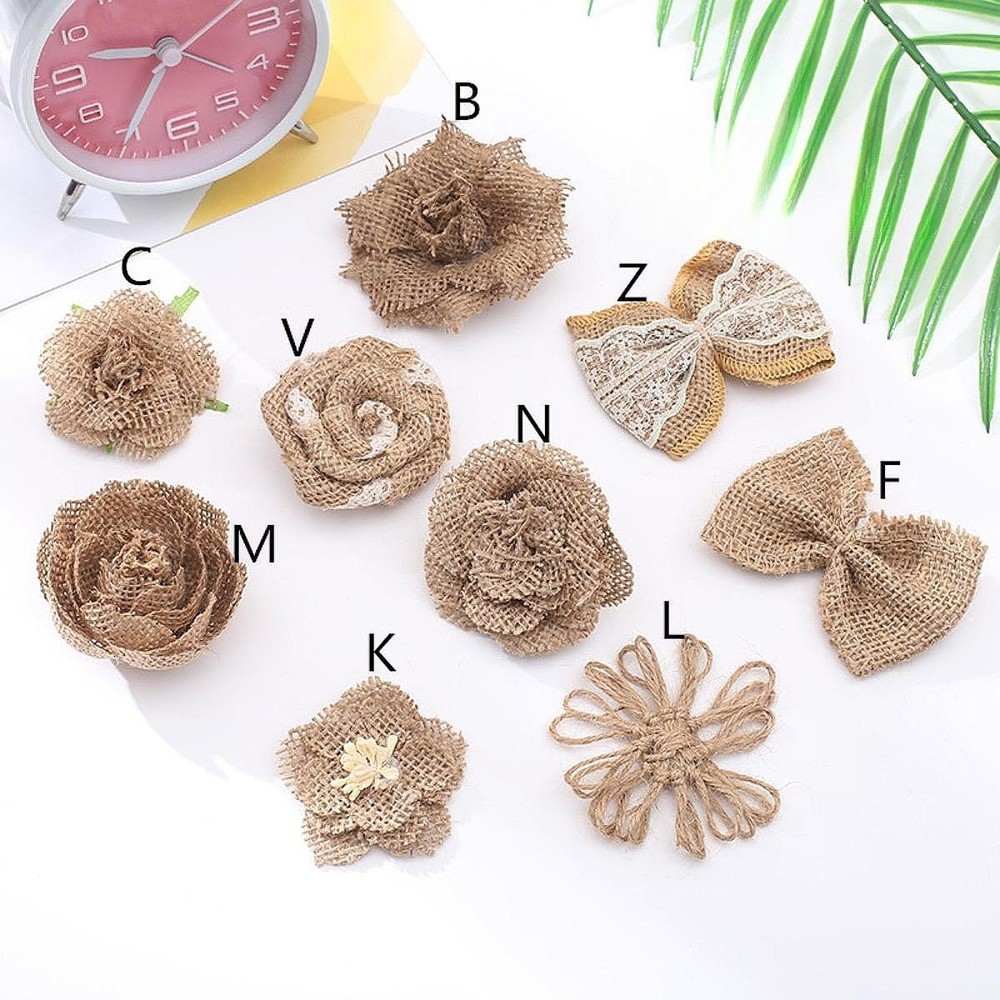 9x Jute Bows Embellishments Bowknot Supplies DIY Crafts Burlap Flowers Charms