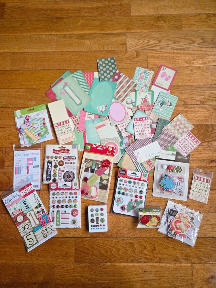Christmas Scrapbook Supplies, Embellishments, Brads, Journaling Cards – Huge Lot