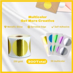 Foil Certificate Stickers (250 Gold + 50 Multicolor), 2 inch Round Embossing …