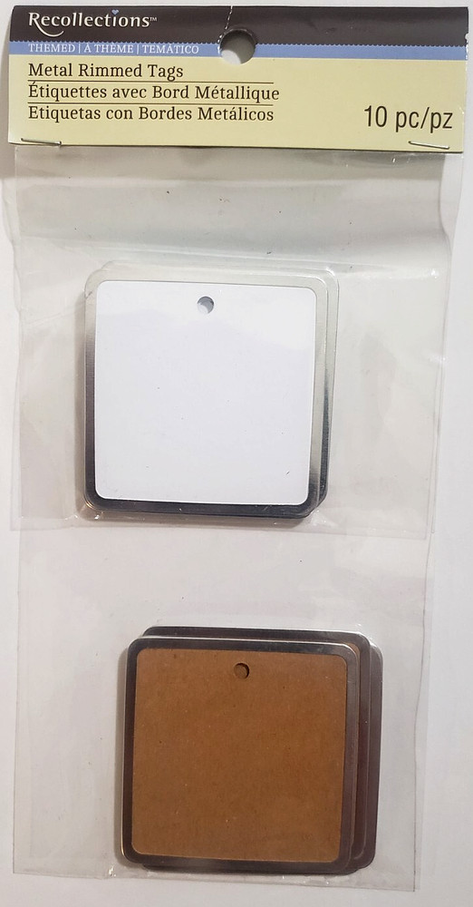 RECOLLECTIONS Metal Rimmed SQUARE TAGS 2-1/4″ – KRAFT / WHITE – 10 pcs