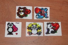 Vintage KEM Prism Sticker mods Panda Teddy Owl Bear Heart lot of 5 1980s
