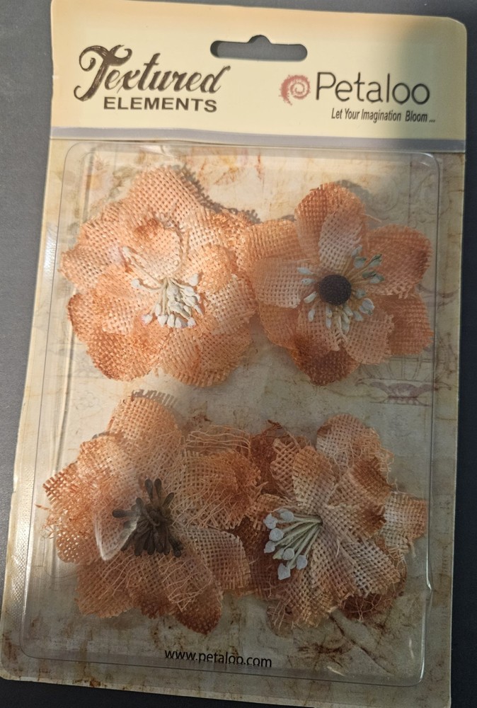 Petaloo Petal Crafting Burlap Blossoms Apricot quan 4 NEW