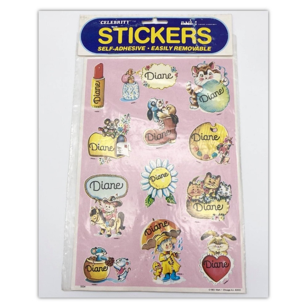 Vintage Stickers 1983 Diane Celebrity Name Stickers By Mark 1 Made In The USA