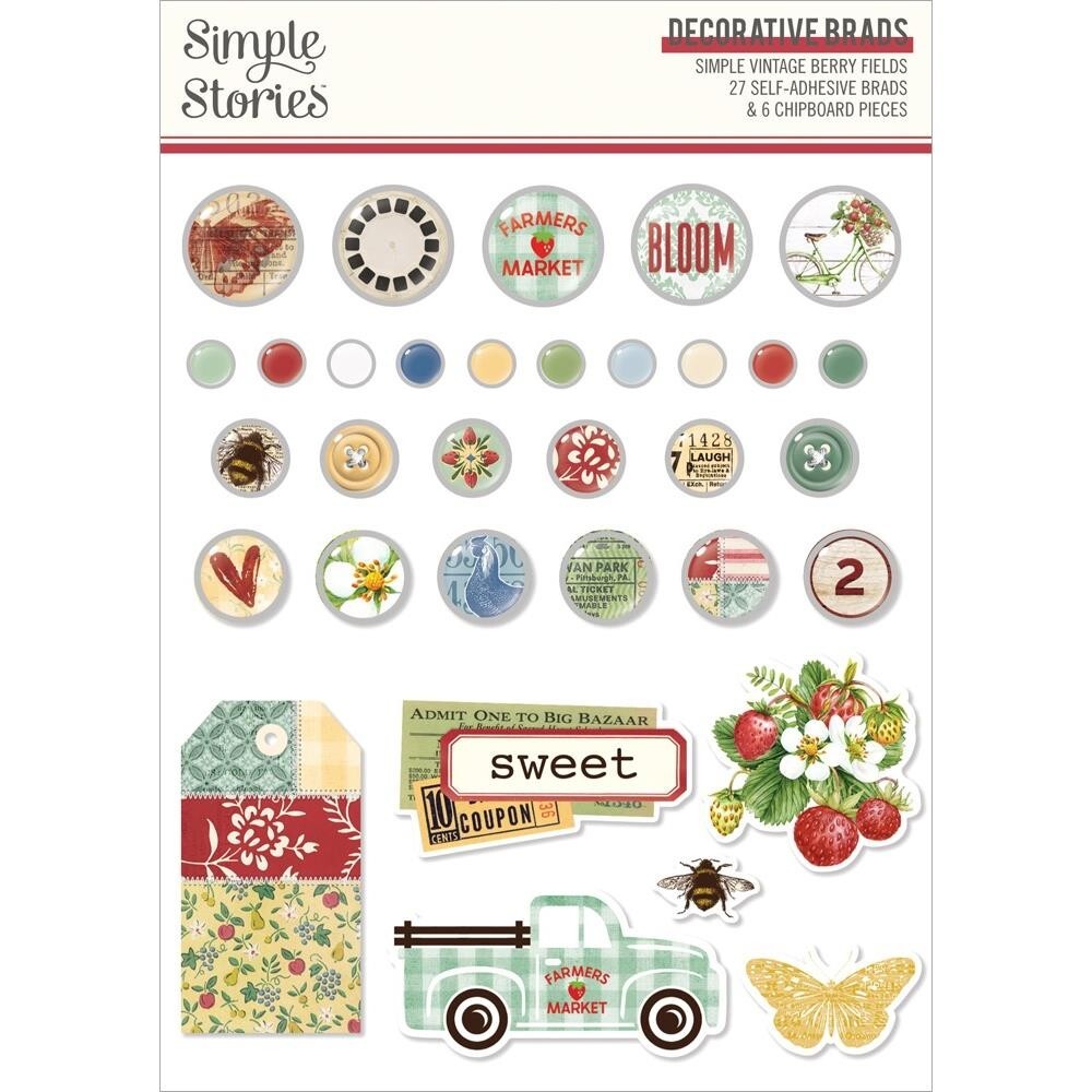 Decorative Brads SS Simple Vintage Berry Fields Sweet Truck Bee Butterflies Grow