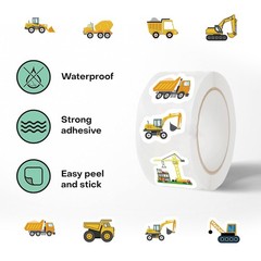 500pcs Construction Vehicle Sticker Roll Kids Reward Labels Toy Stickers – NEW