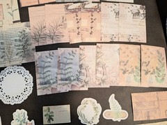 Retro Material Pack 100 Pc Scrapbooking JJ Craft Kit Supplies Plant Handwriting