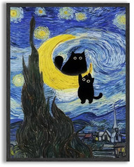 USA Veteran Made Funny Black Cat Wall Art Set of Six Vintage Monet Matisse Art