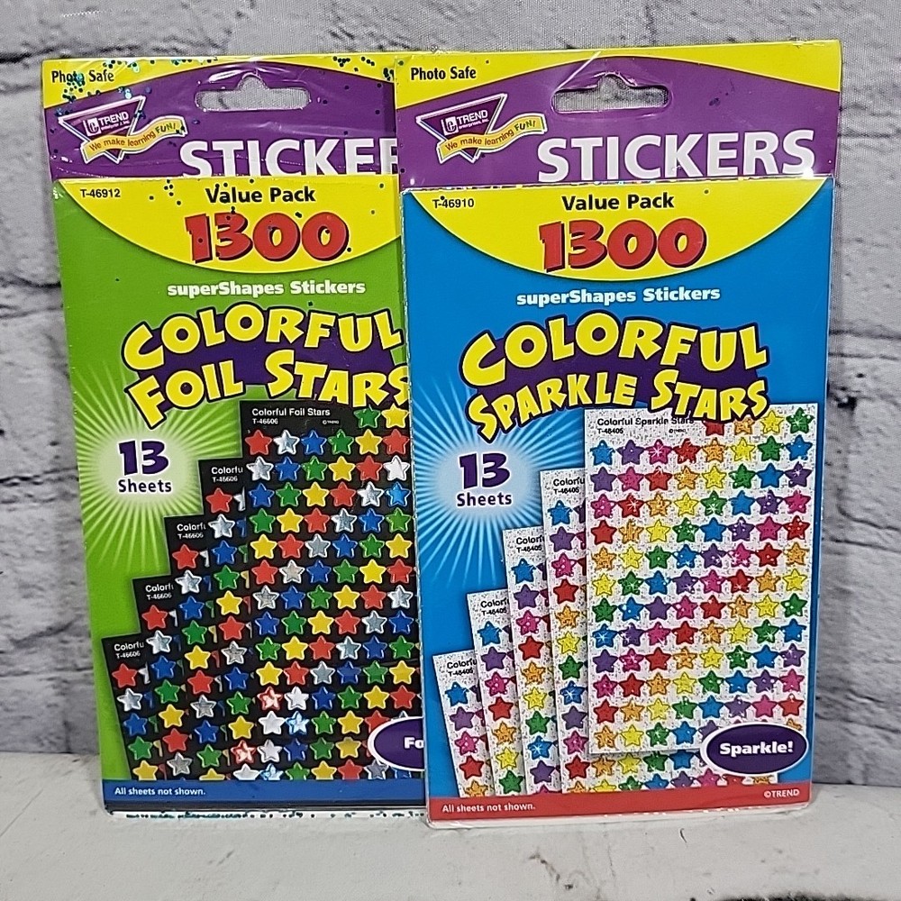 Trend Super Shapes Stickers Colorful Stars Lot Of 2 Packs – 1300 Each
