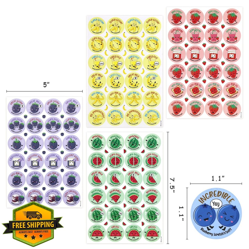 VKPI Scratch Sniff Stickers 864pc 12 Scents Reward Kids Crafts Party Favors