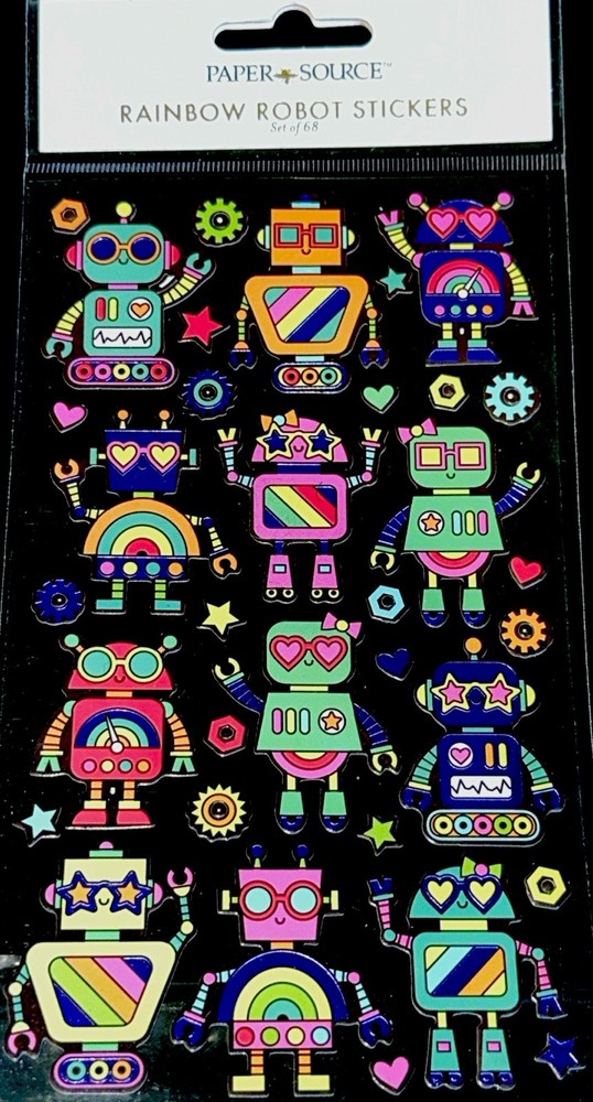 ROBOTS✨68✨STICKERS✨💚🧡💜💛💖🩵✨7” x 4”✨1 1/2” x 1 1/4✨VERY CUTE✨BOYS & GIRLS💫