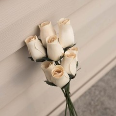 White Bunch of 8 Closed Bud Wooden Roses for Crafts Custom Bouquets and Other…