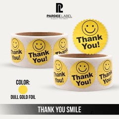 Gold Thank You Smile Starburst Stickers 2″ Foil 250/Roll Labels