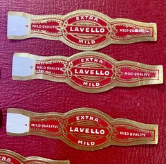 Lot Of 7 Vintage LAVELLO Cigar Bands – Red & Gold Gilt – Tobacciana 1950s
