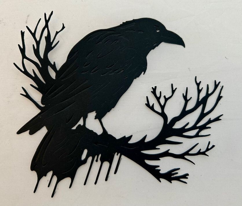 Halloween Die Cuts * Large Raven on Branch * Set of 6 * Black Cardstock *