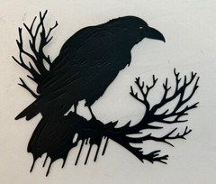 Halloween Die Cuts * Large Raven on Branch * Set of 6 * Black Cardstock *