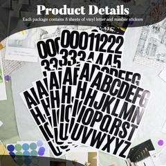 280 Alphabet Number Stickers, 8 Sheets 2 Inch Self-Adhesive Vinyl Letters Sticke