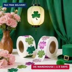 1000 PCS St Patricks Stickers for Kids 2 Rolls Sparkly Shamrock Stickers 5 Desig