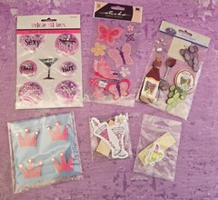 Girls Night Scrapbooking LOT of 6 Wine Party Crown Lipstick Flirt Embellishments