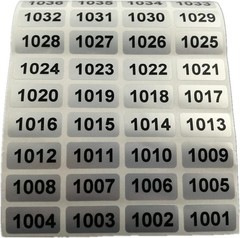 Waterproof Self-Adhesive Inventory Stickers 1001-2000 Silver Finish, 1000 Labels