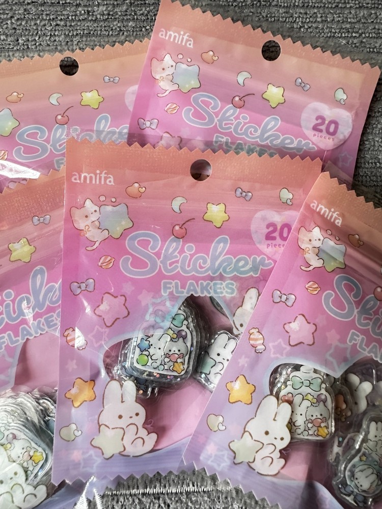 Amifa Kira Animal Flake Stickers 20pcs x5 Packs Cute Rabbit Bear Cat Japan New
