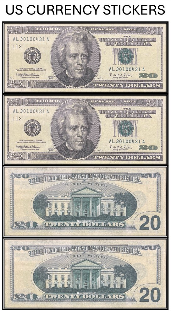 $20 Twenty Dollar 1996 Federal Reserve Note (US CURRENCY STICKERS) (Lot OF 2)