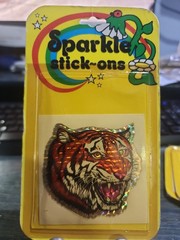 Vintage 1980s NOS Prism Tiger Head Sticker NIP Sparkle Stick Ons 3×2 Star Bright