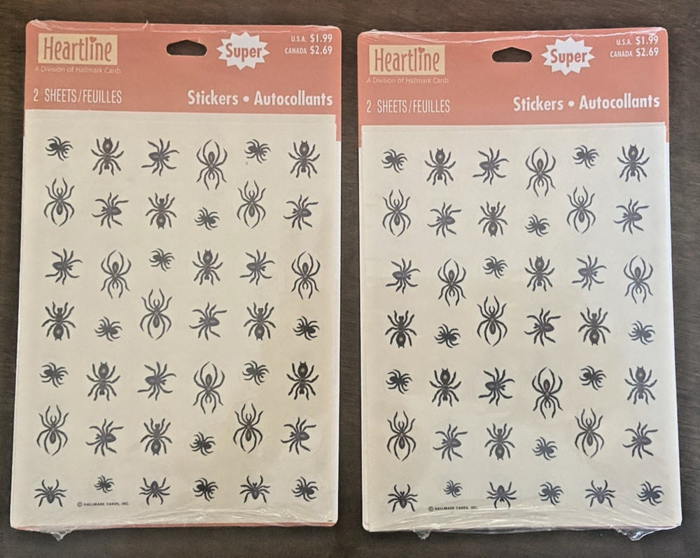 2 packages vintage Heartline by Hallmark stickers SPIDERS 168 total stickers