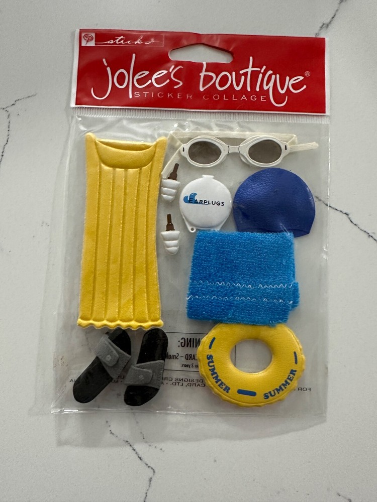 Jolee’s Boutique Sticker Collage At The Pool Raft Towel Ear Plugs Cap Scrapbook