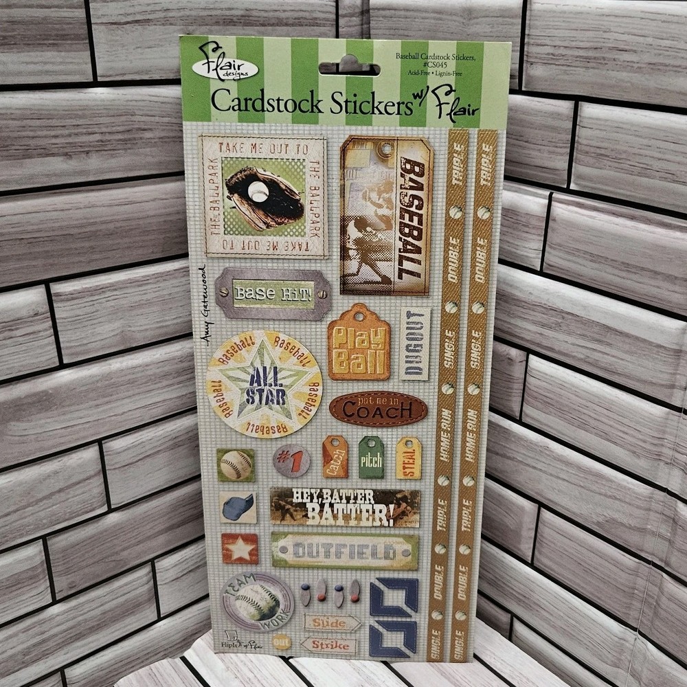 Flair Baseball Cardstock Stickers New Words Frame Tags Labels Titles Trim