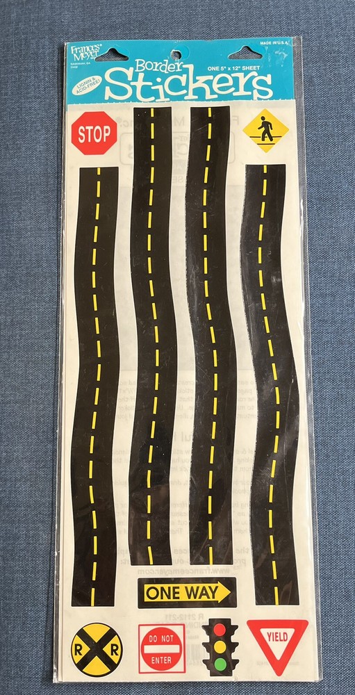 RARE Vintage Frances Meyer winding road street light stop signs Stickers border