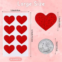 Heart Stickers, Valentines Stickers for Kids, 1.5 Inch 240PCS Glitter Red Lar…